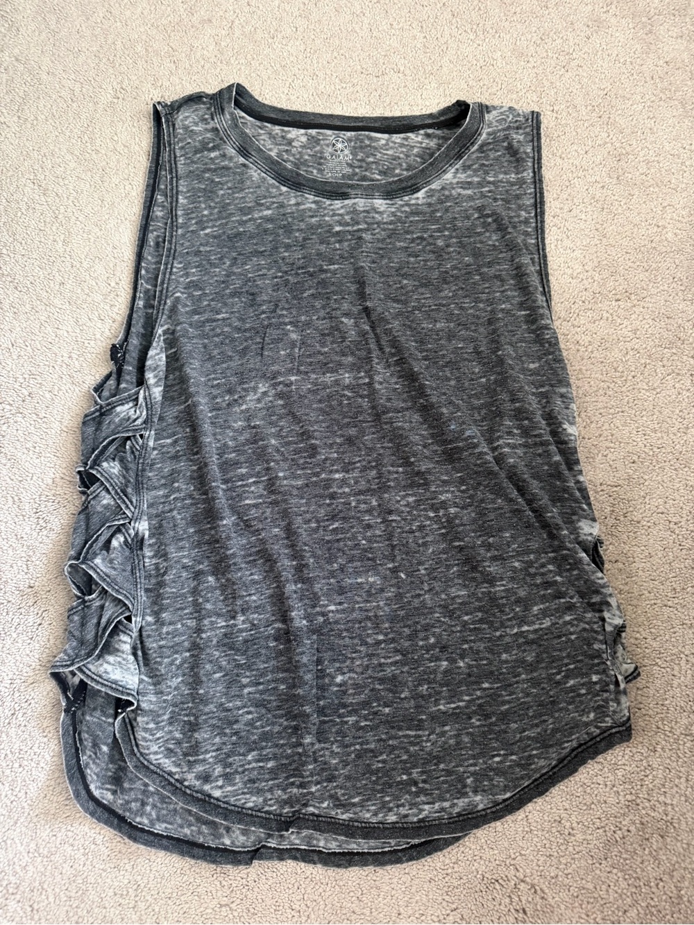 GAIAM Washed Charcoal Gray Sleeveless Tank with Side Knot Detail